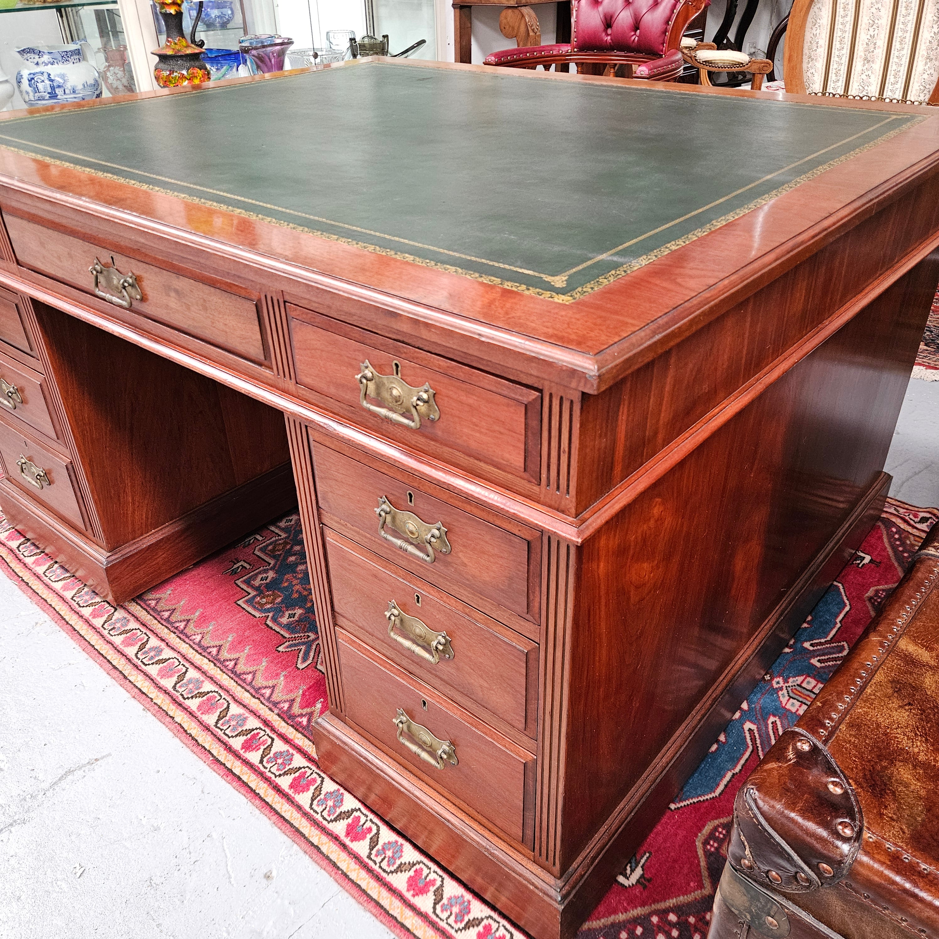 Edwardian Walnut Full Partners Desk With Leather Top | Antique & Vintage | Moonee Ponds Antiques | Australia Wide Delivery