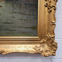 Signed Oil on Canvas "Hunting Scene" In Decorative Gilt Frame | Antique & Vintage | Moonee Ponds Antiques | Australia Wide Delivery