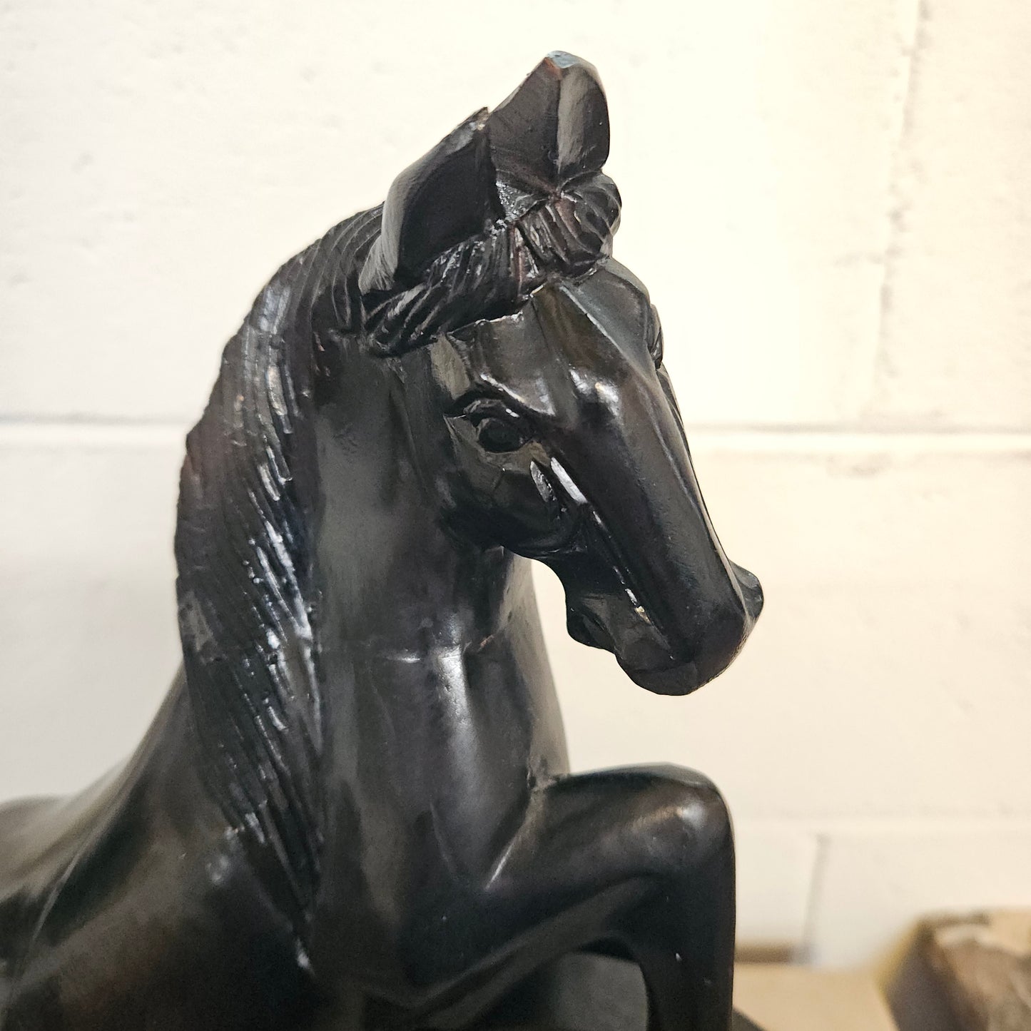 Vintage Carved Blackbean Timber Horse Figure