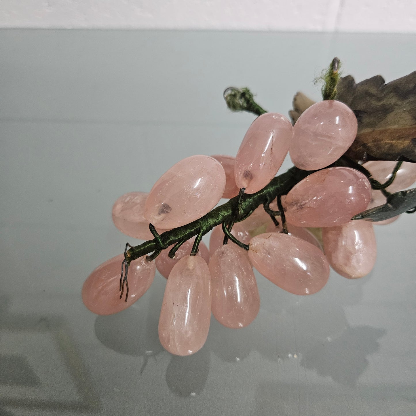 Vintage Cluster Of Pink Quartz& Jade Grapes & Leaves