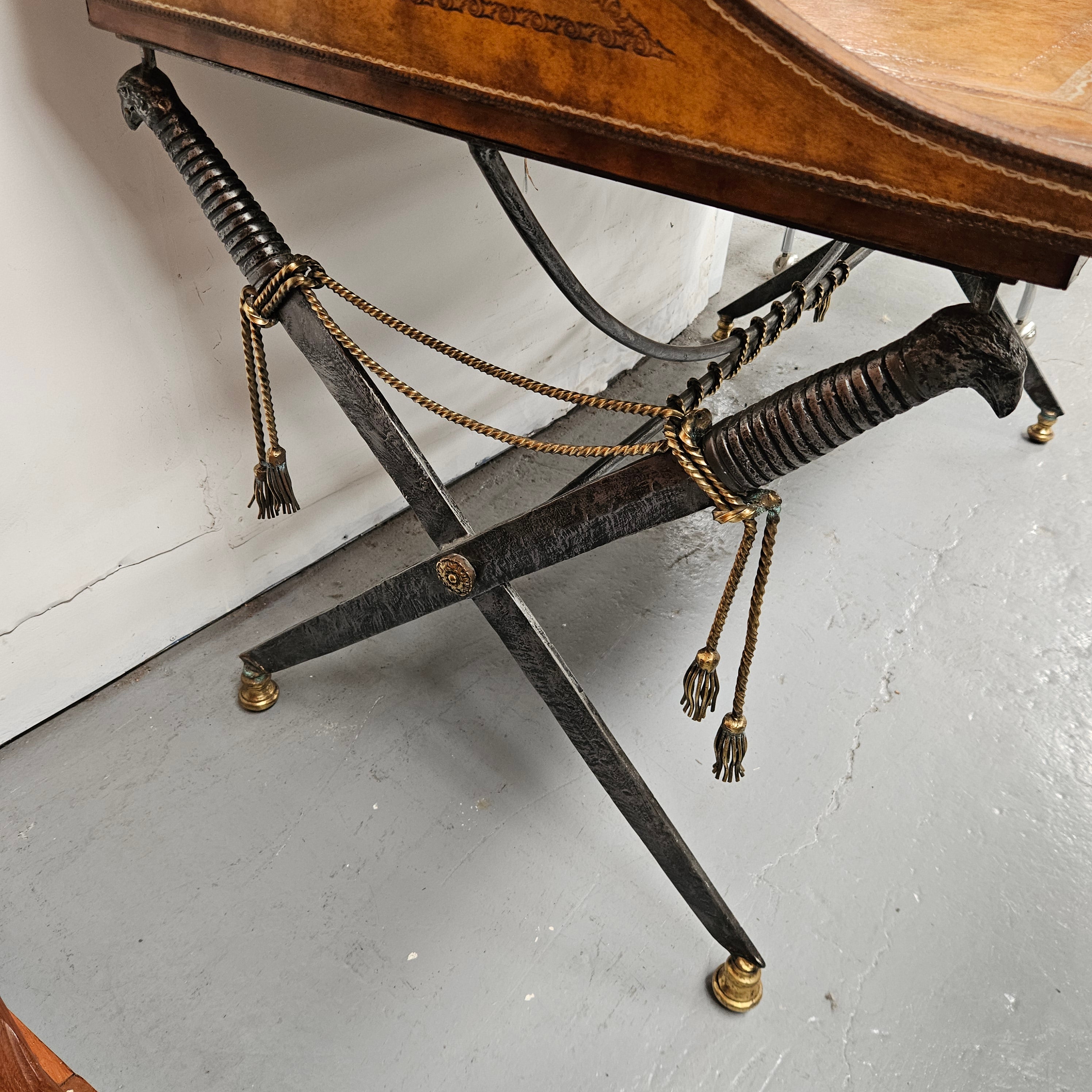 Spanish Empire Style Leather, Iron & Brass Desk | Antique & Vintage | Moonee Ponds Antiques | Australia Wide Delivery