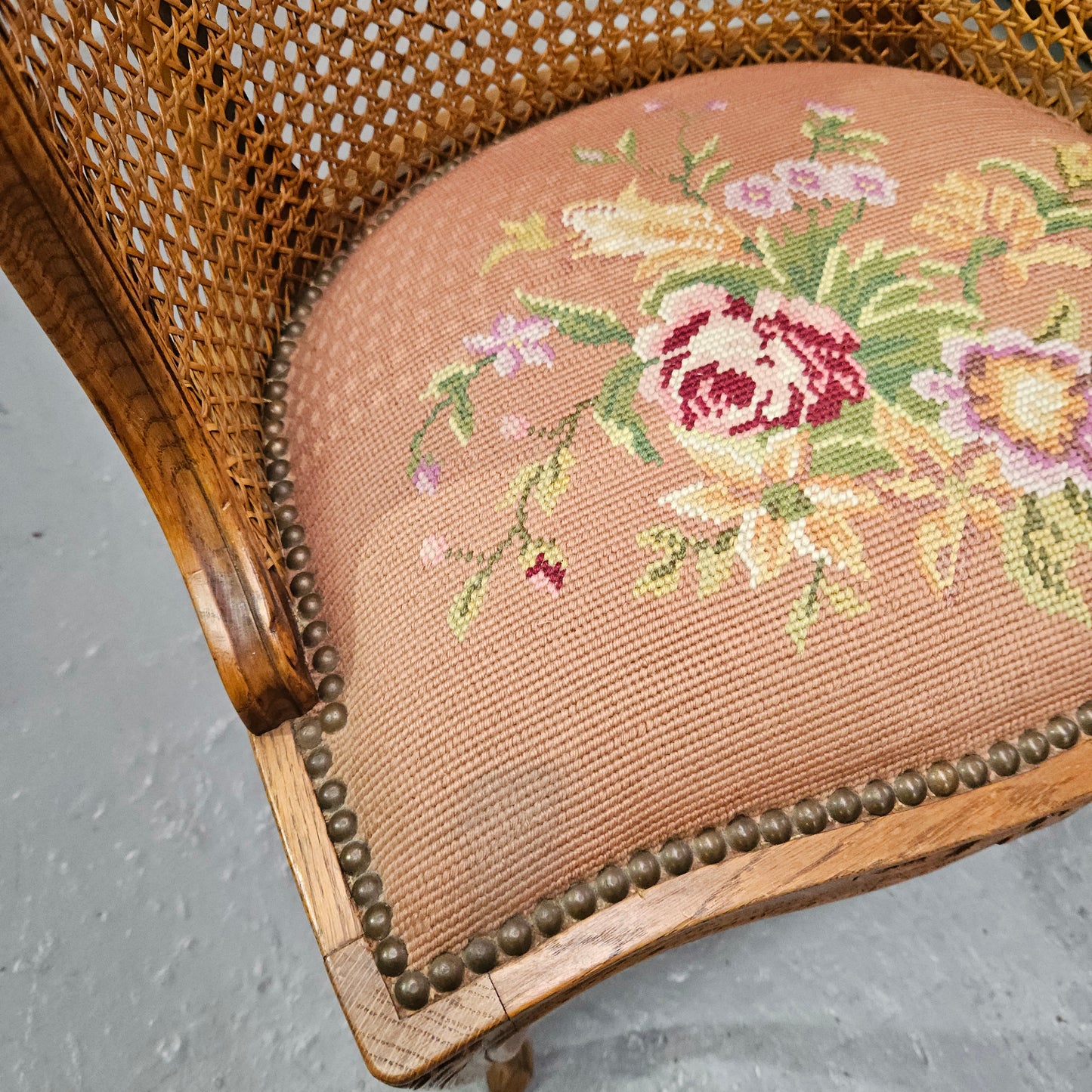 French Oak Louis XV Style Tapestry Upholstered Fauteuil