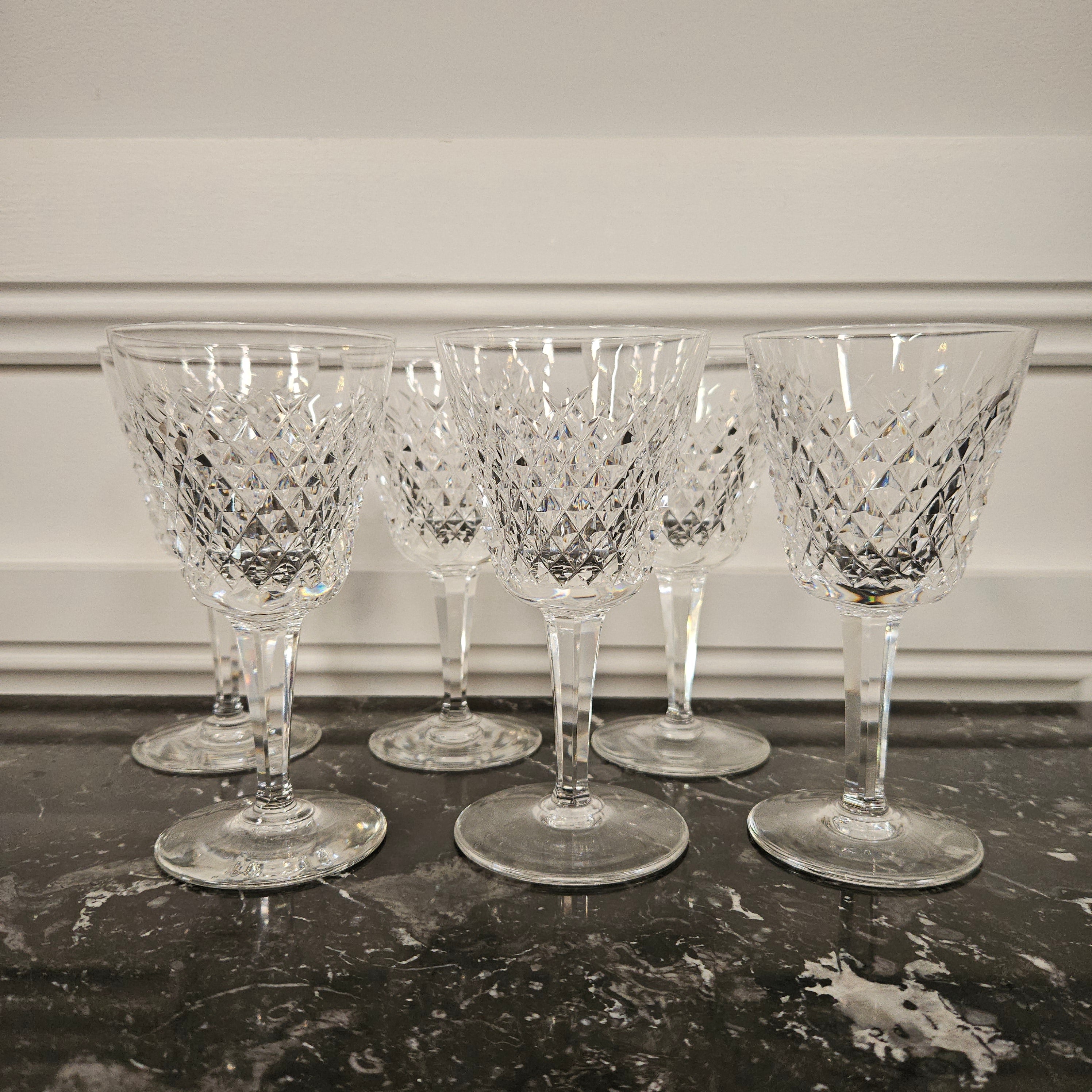 6 Waterford Stemmed Cut Crystal Wine Glasses In The Alana Pattern | Antique & Vintage | Moonee Ponds Antiques | Australia Wide