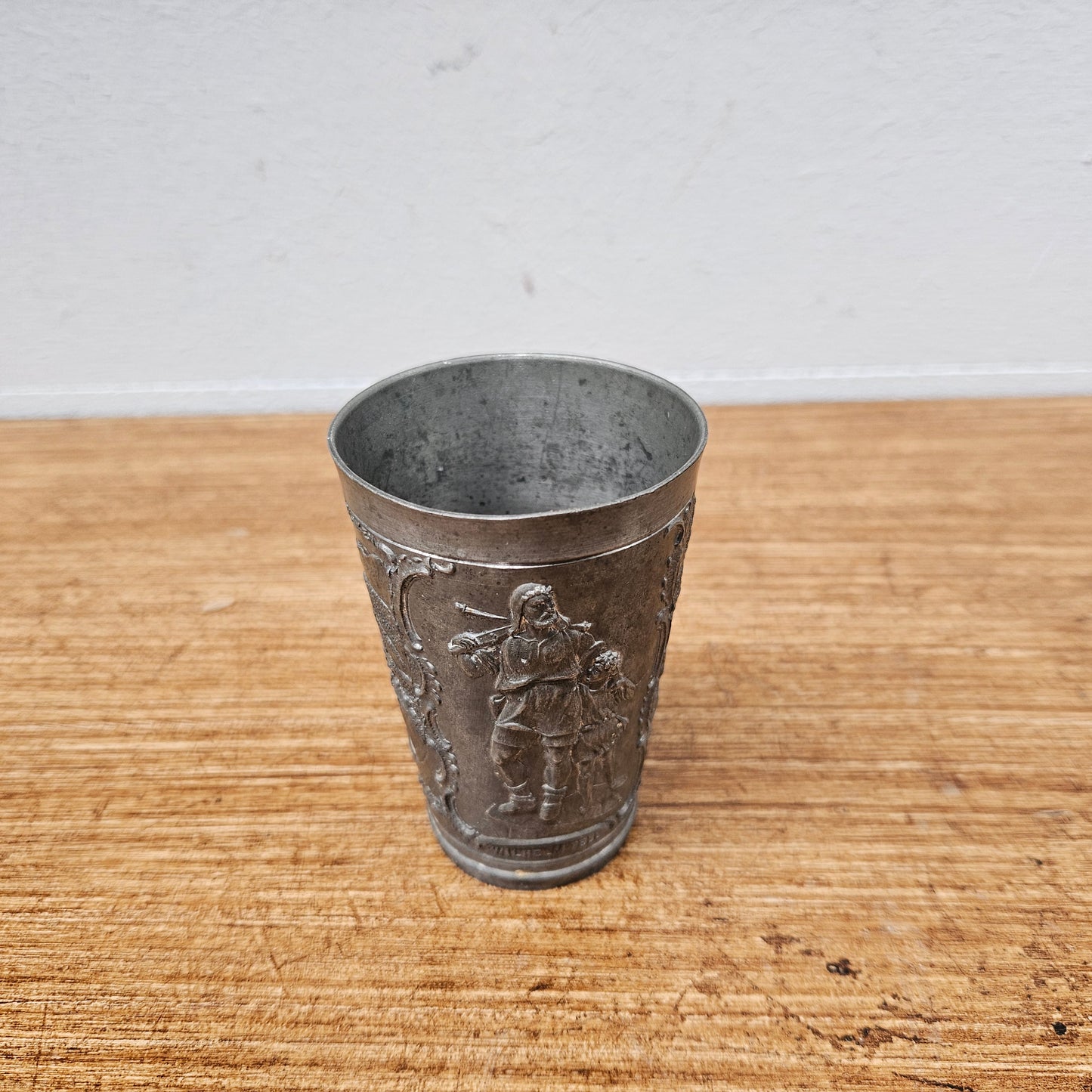 Antique Swiss Pewter Decorated Wine Cup