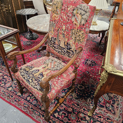 French 19th Century Walnut & Tapestry Fireside / Throne Chair | Antique & Vintage | Moonee Ponds Antiques | Australia Wide Delivery
