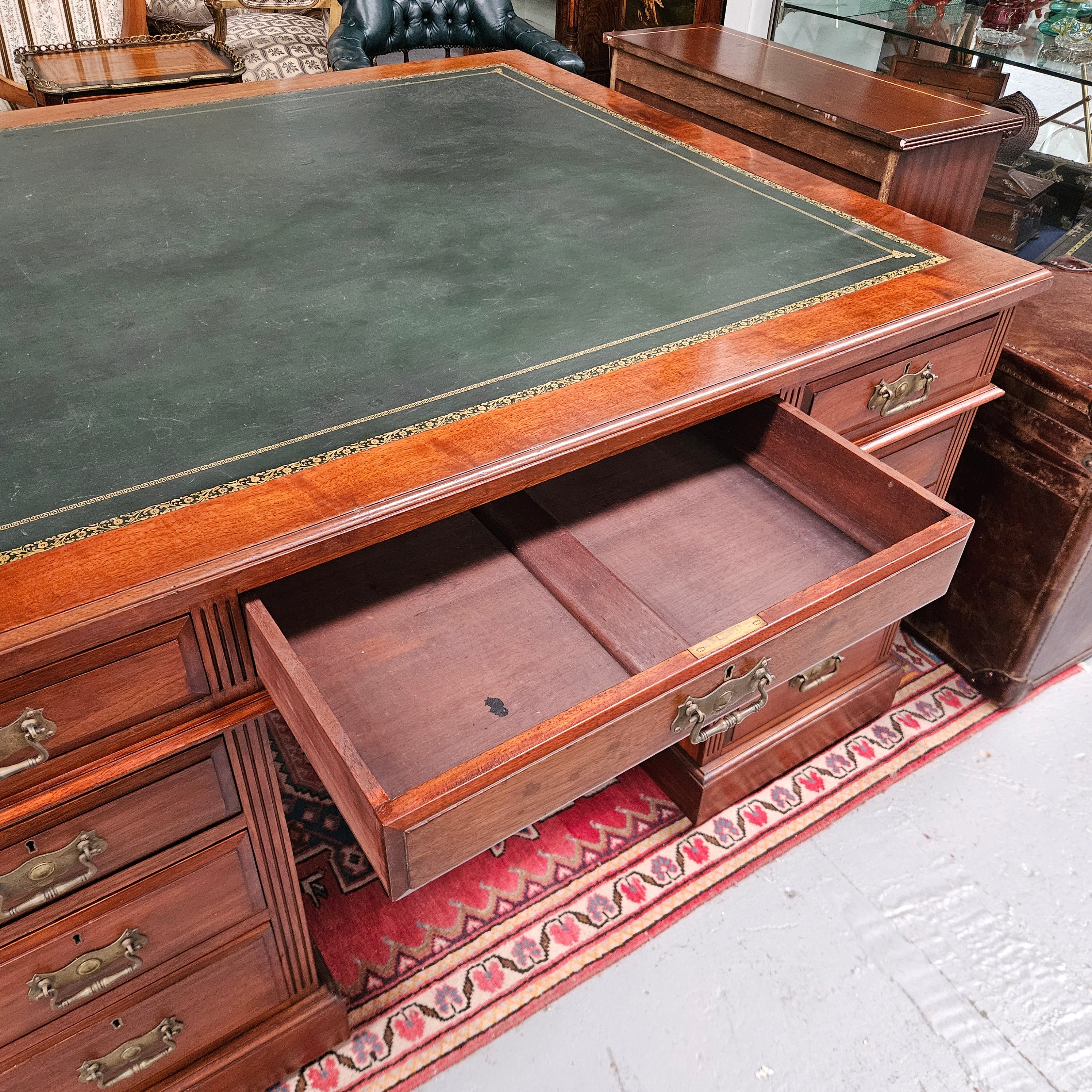 Edwardian Walnut Full Partners Desk With Leather Top | Antique & Vintage | Moonee Ponds Antiques | Australia Wide Delivery