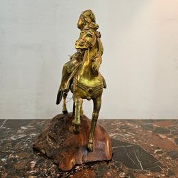 Victorian gilt bronze jeweled lady rider horse on a naturalistic wooden base. Circa 1890 and has a Hidden Compartment.