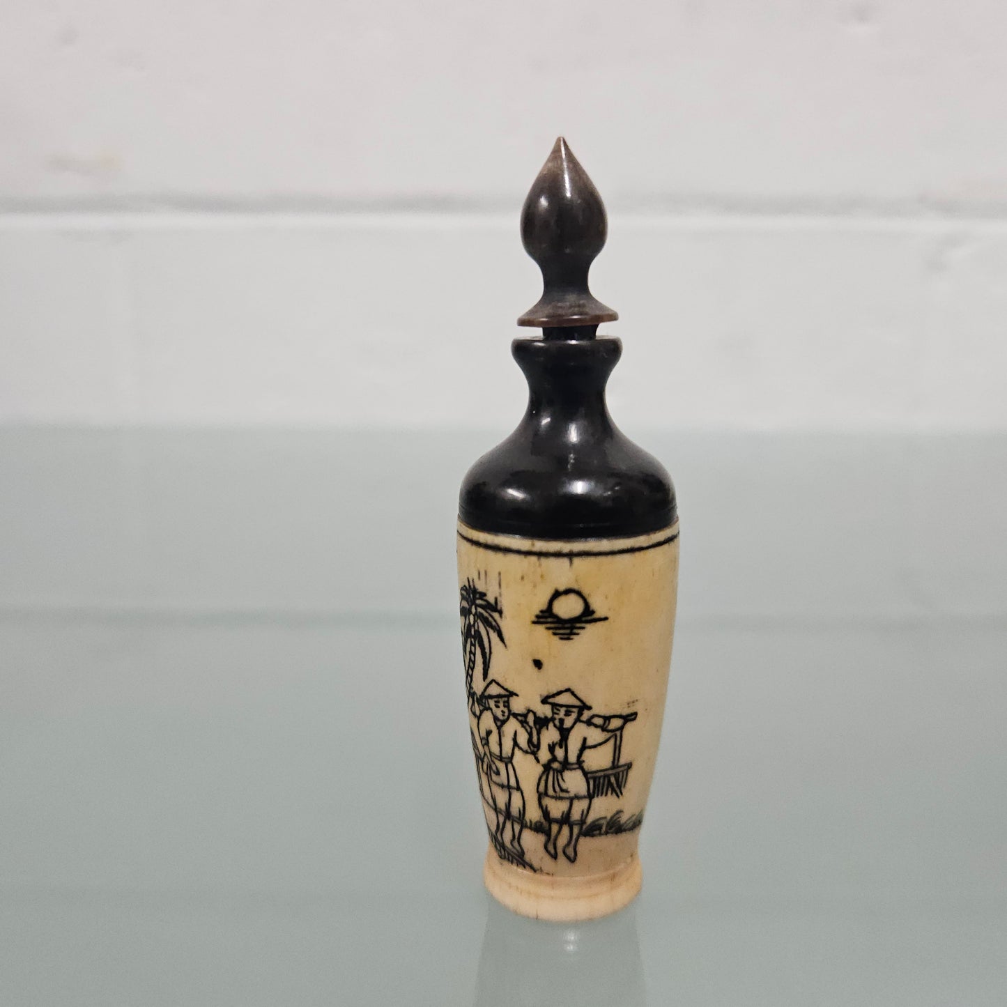 Old Chinese Hand Painted Bone & Horn Snuff Bottle