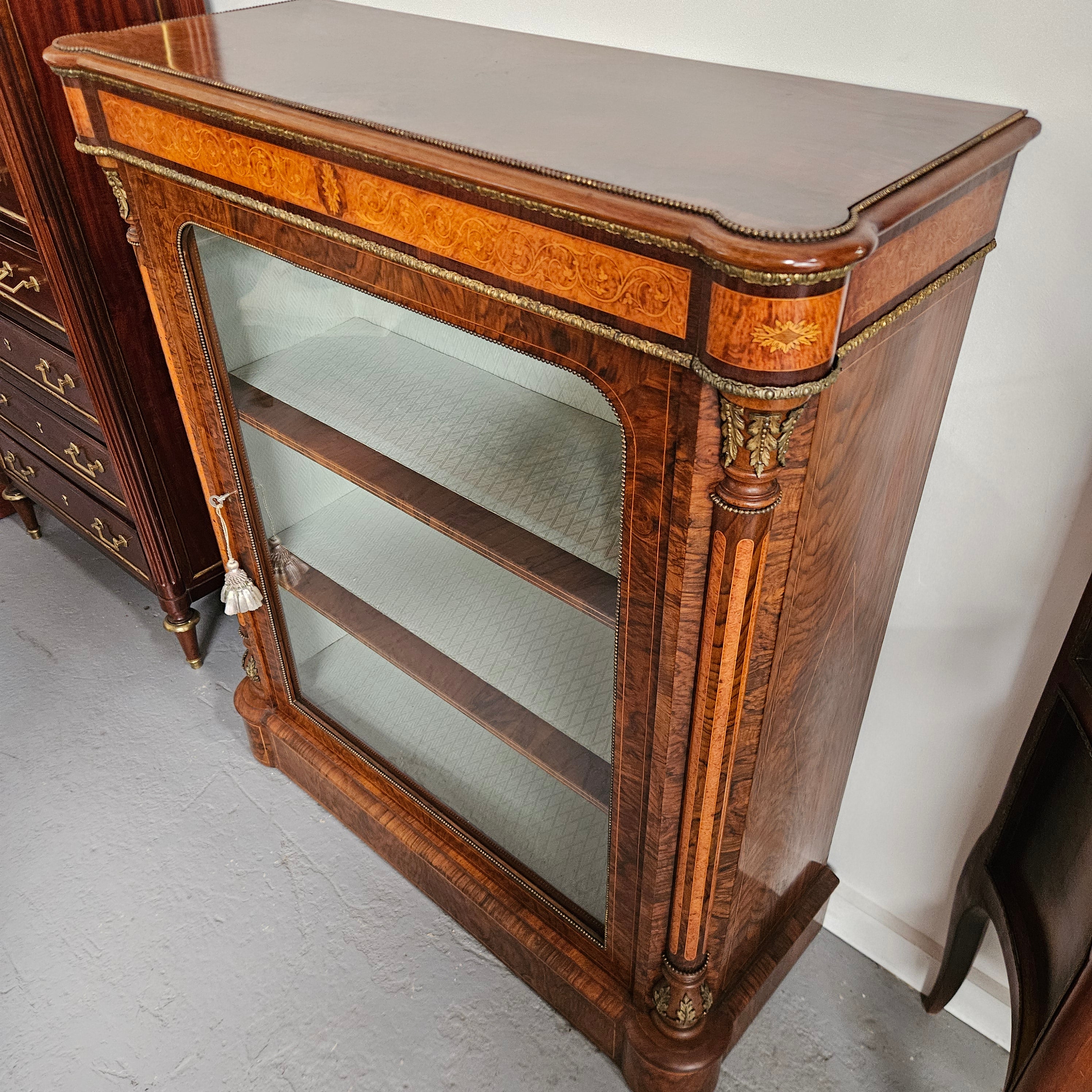 Beautiful Figured Walnut Victorian Inlaid Piers Cabinet | Antique & Vintage | Moonee Ponds Antiques | Australia Wide Delivery