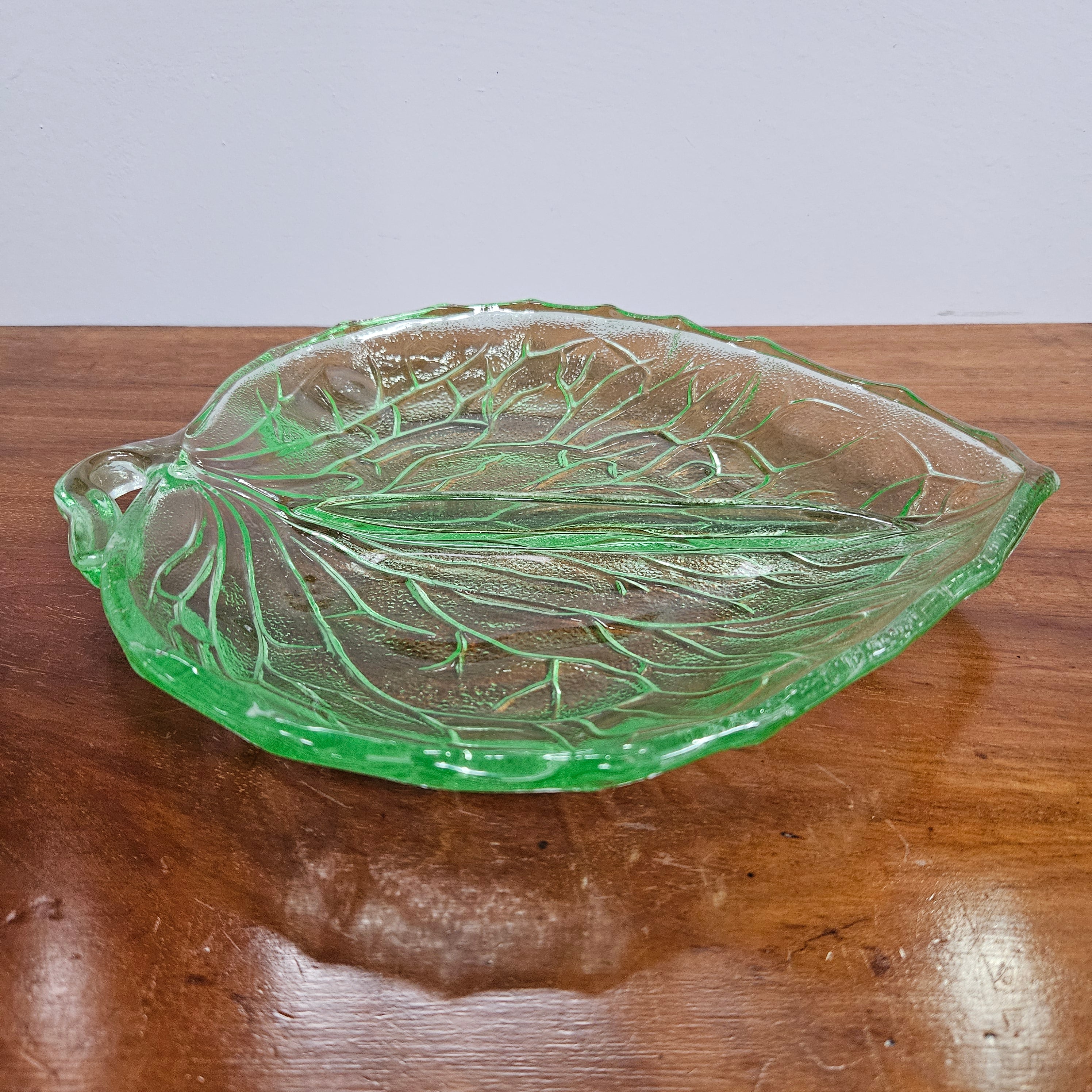 Vintage Bagley Uranium Green Glass Leaf Dish | Antique & Vintage | Moonee Ponds Antiques | Australia Wide Delivery