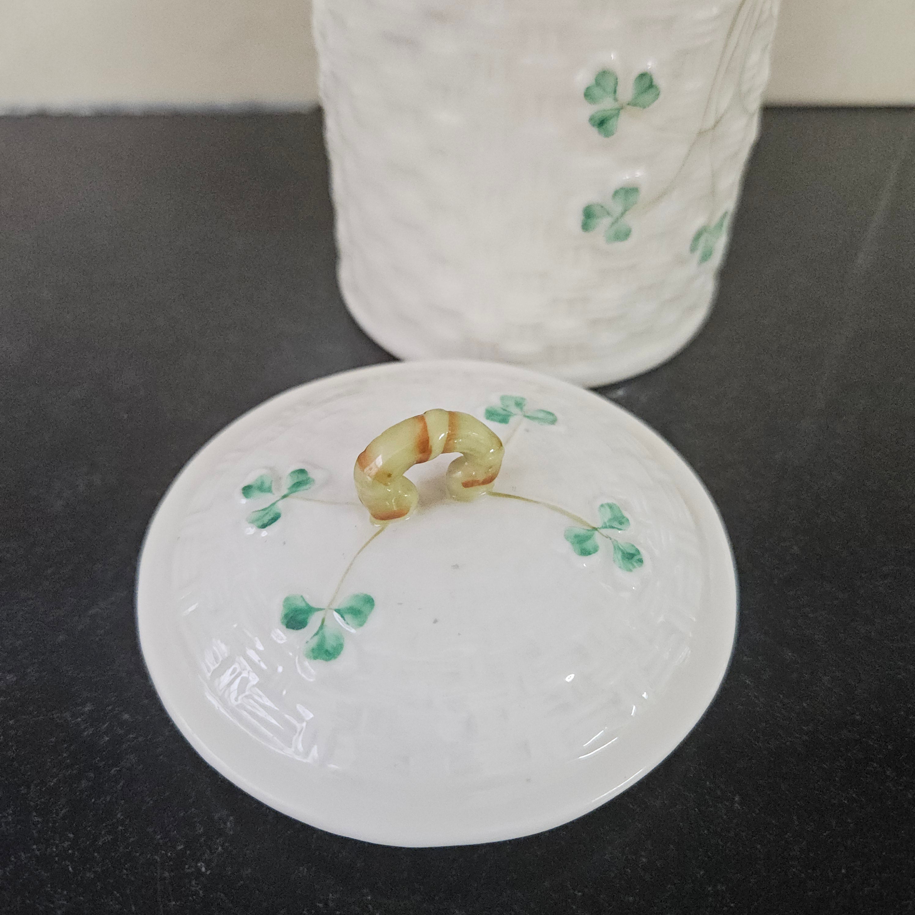 Belleek Shamrock Pattern Small Canister | Antique & Vintage | Moonee Ponds Antiques | Australia Wide Delivery