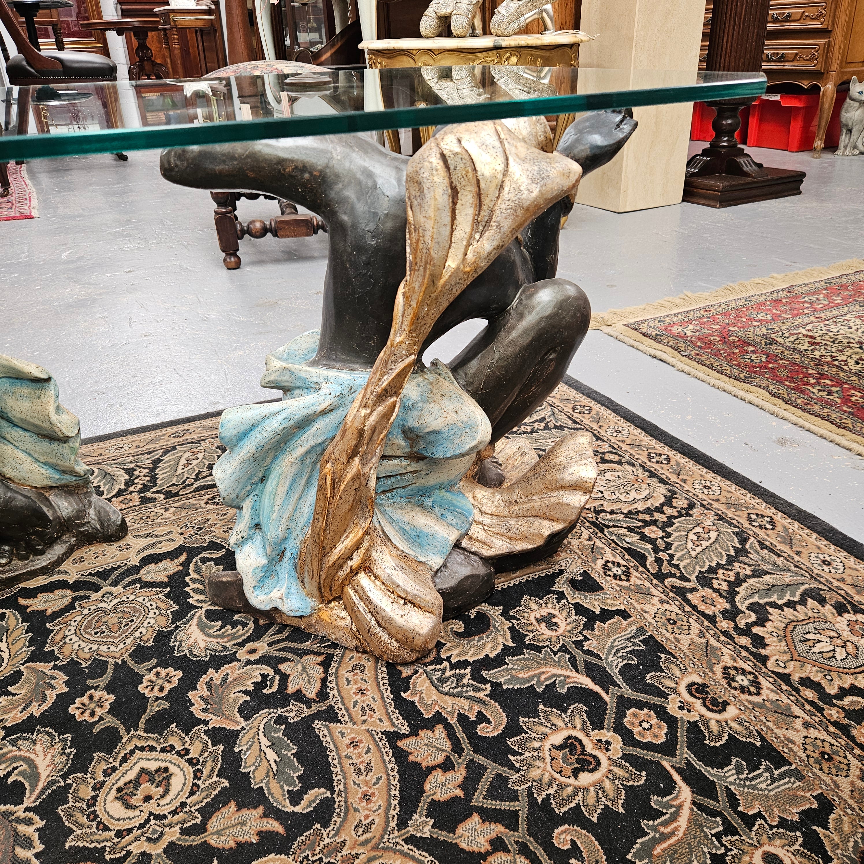 Vintage Carved Giltwood, Painted Blackamoor Glass Topped Coffee Table | Antique & Vintage | Moonee Ponds Antiques | Australia Wide Delivery