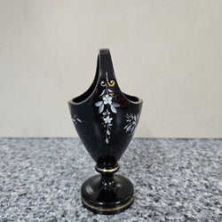 Victorian Enamel Black Glass Basket Vase | Antique & Vintage | Moonee Ponds Antiques | Australia Wide Delivery