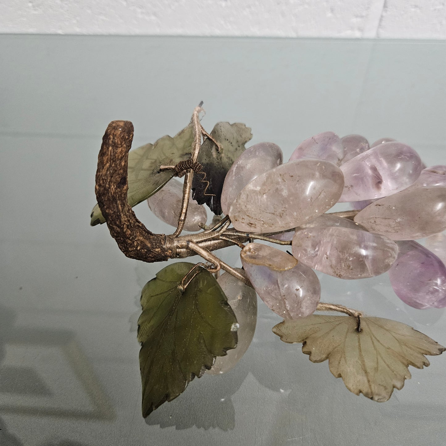 Vintage Cluster Of Amethyst & Jade Grapes & Leaves