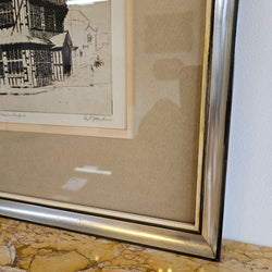 Framed Etching "Black and White Houses Hereford" by E Mayberry | Antique & Vintage | Moonee Ponds Antiques | Australia Wide Delivery