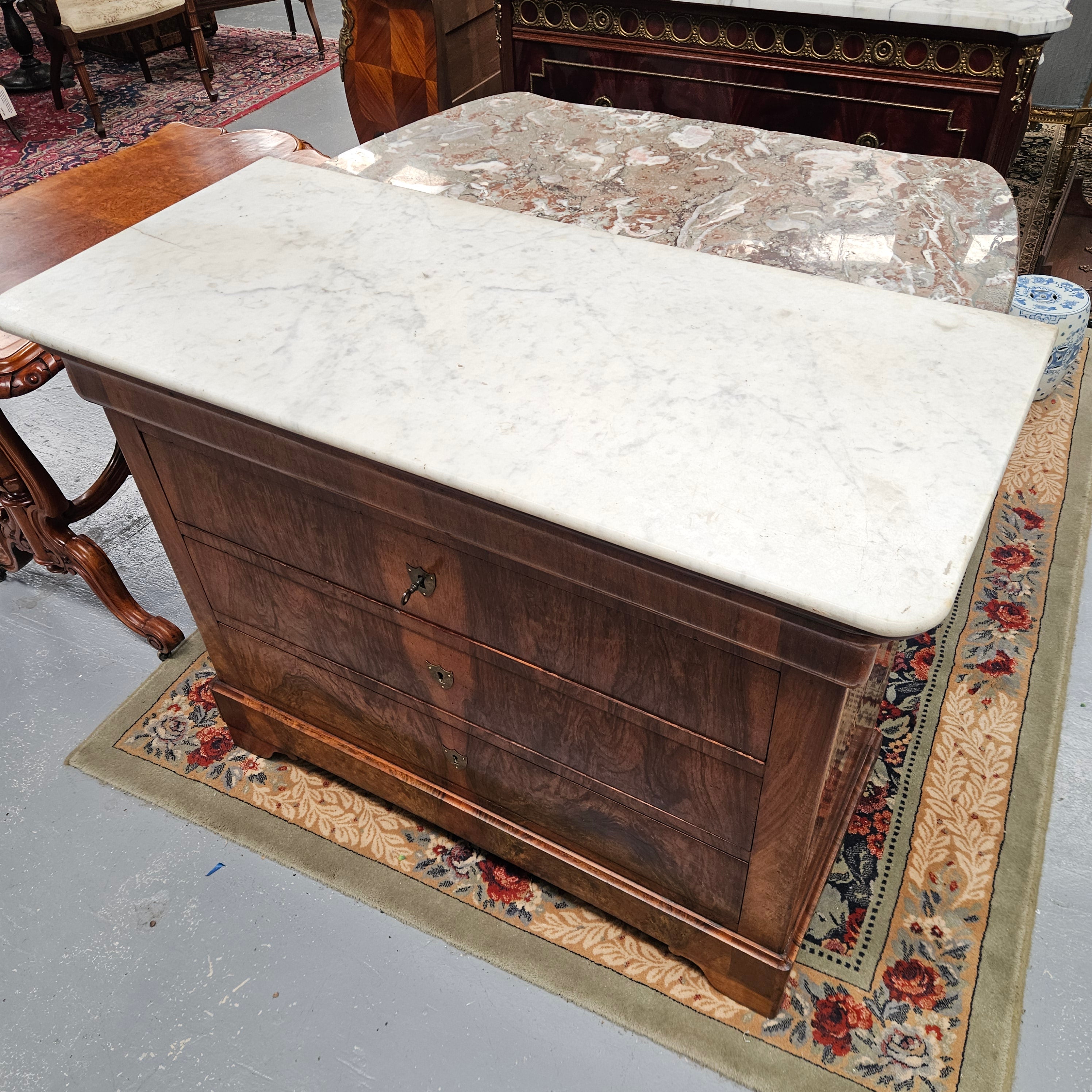 19th Century Louis Phillipe Chest of Figured Walnut and Marble Top | Antique & Vintage | Moonee Ponds Antiques | Australia Wide Delivery