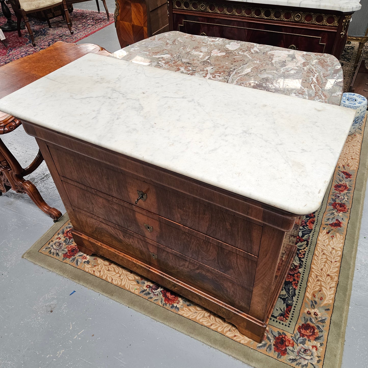 19th Century Louis Phillipe Chest  of Figured Walnut and Marble Top
