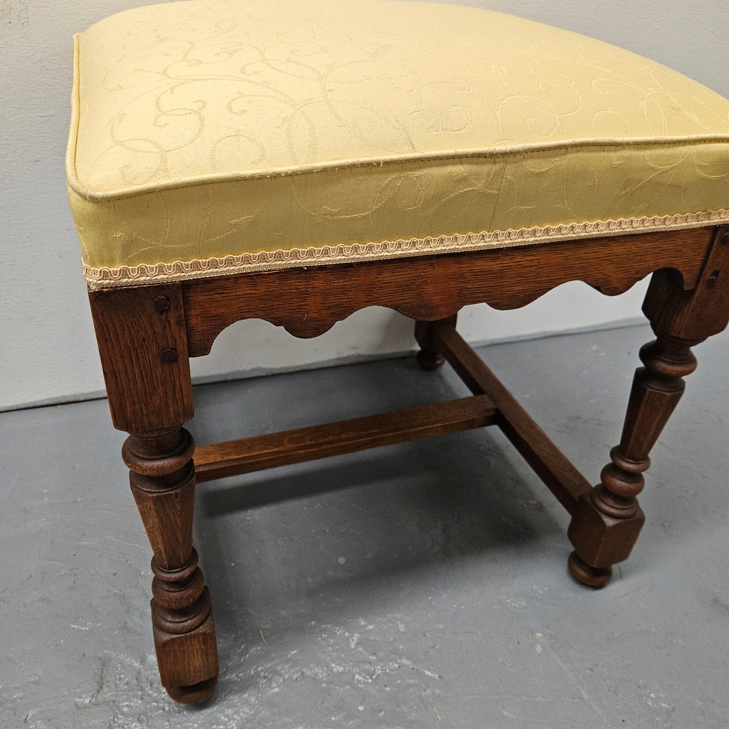 French Oak Footstool With Yellow Upholstery