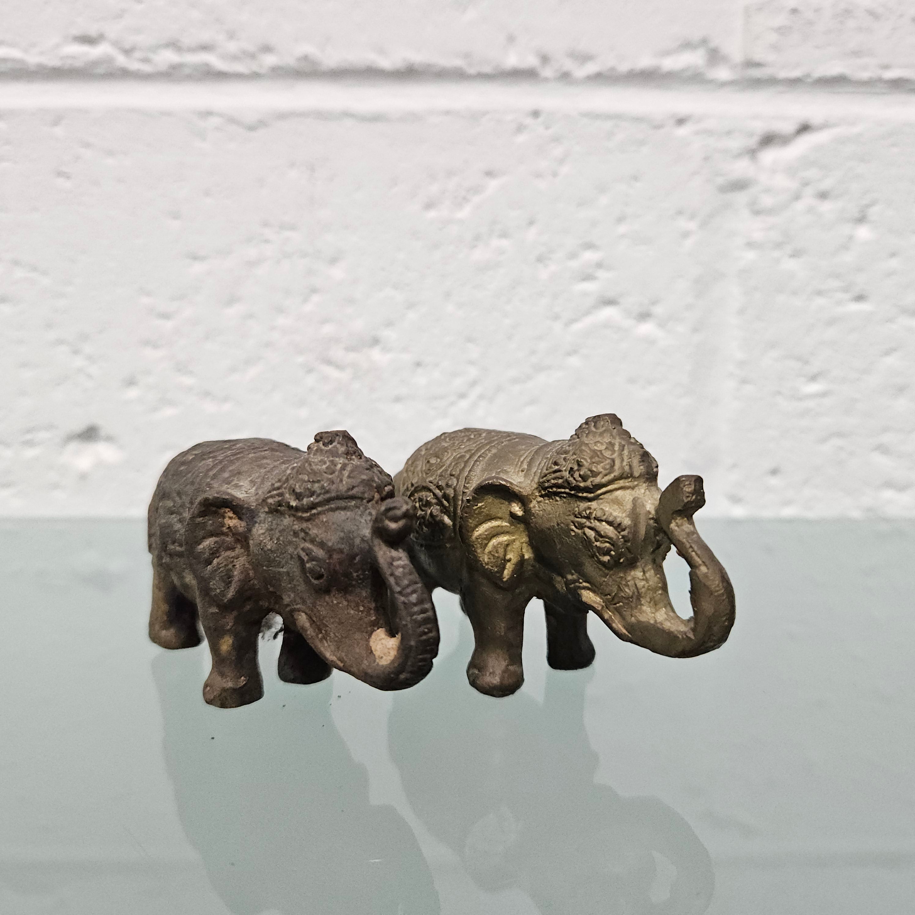 Pair of Vintage Aged Brass Elephants