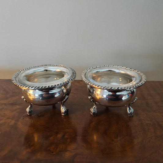 Pair of Vintage Silver & Glass Salts