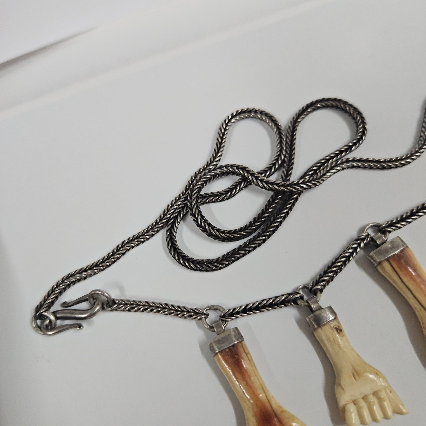 Vintage Silver & Bone Lucky Charm Necklace