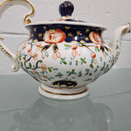 Antique Ridgway Porcelain Hand Painted Gilt & Floral Decorated Teapot Circa 1825