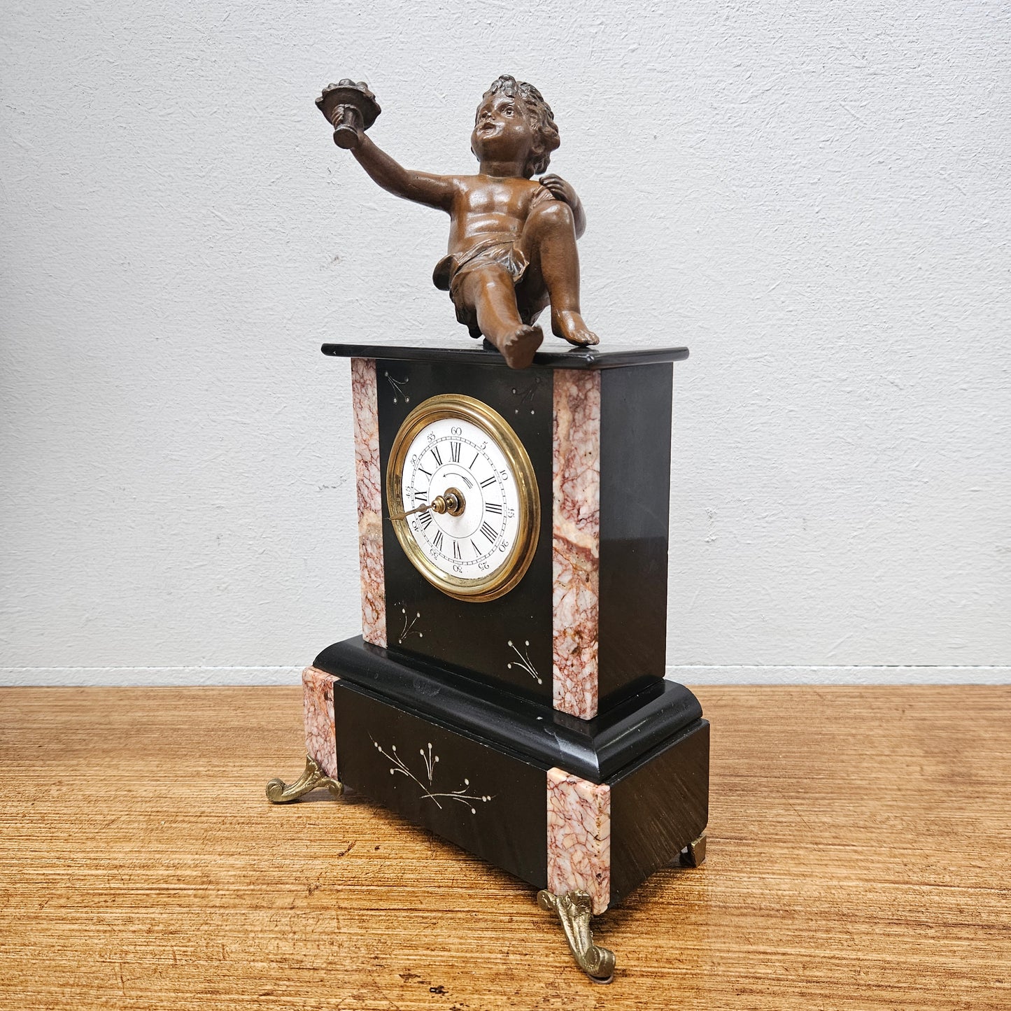 Antique French Mantle Clock Featuring Cherub