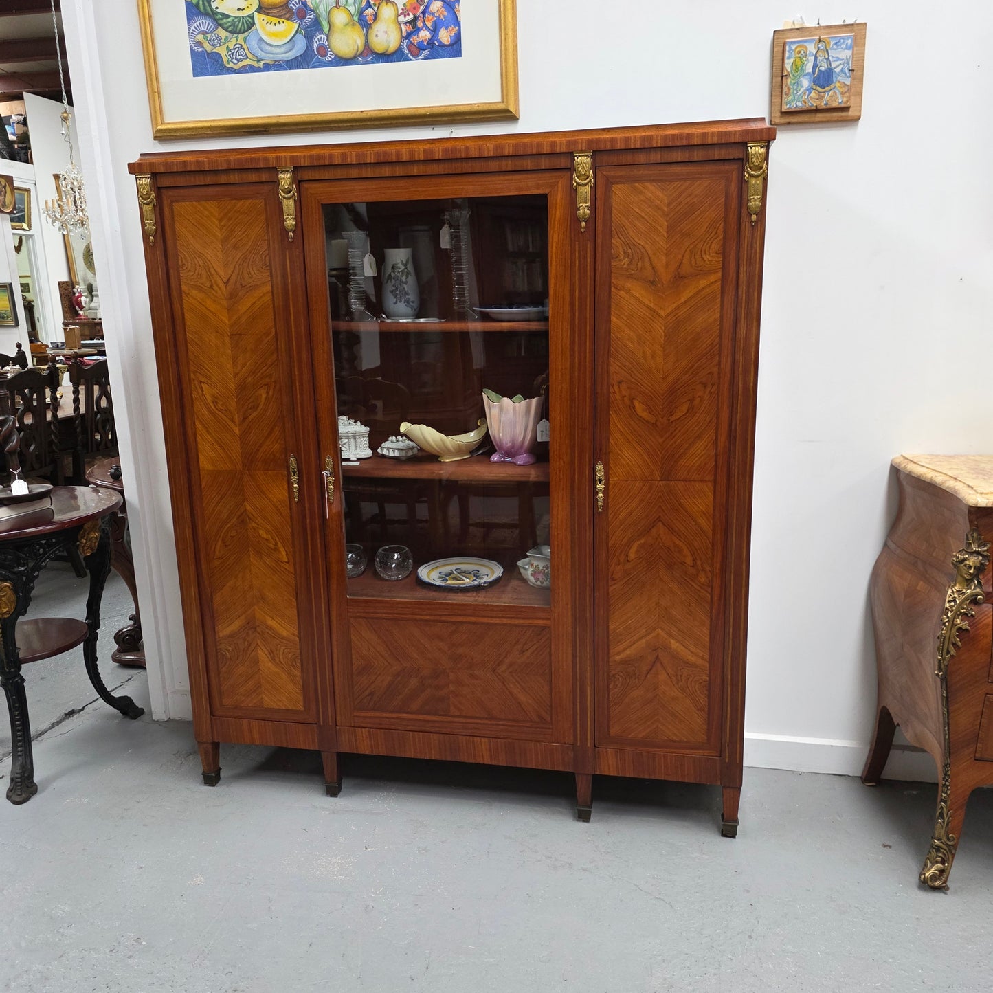 French Walnut Louis 16th Bookcase With Inlay & Ormolu