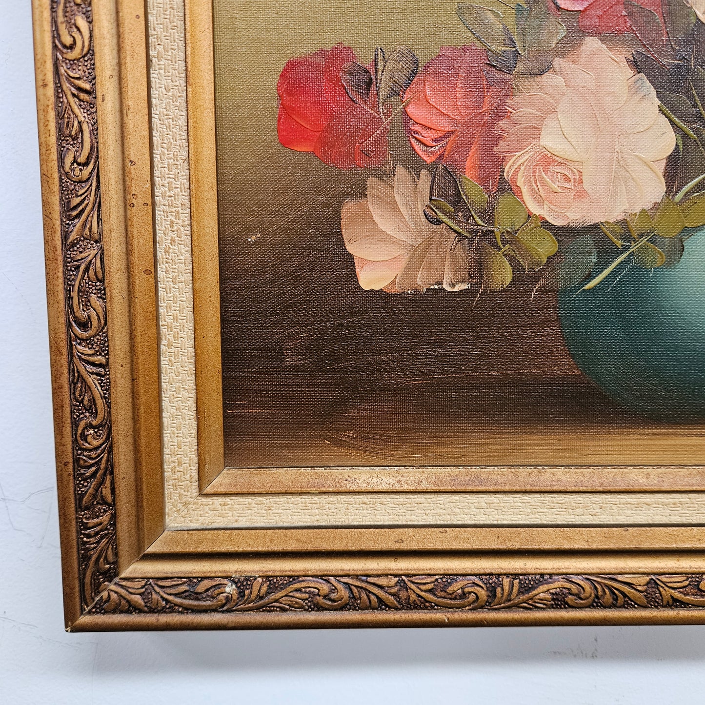 Vintage Signed Floral Oil on Board