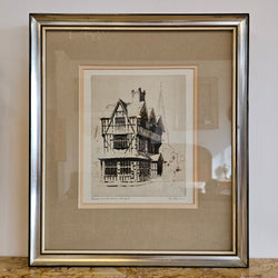 Framed Etching "Black and White Houses Hereford" by E Mayberry | Antique & Vintage | Moonee Ponds Antiques | Australia Wide Delivery