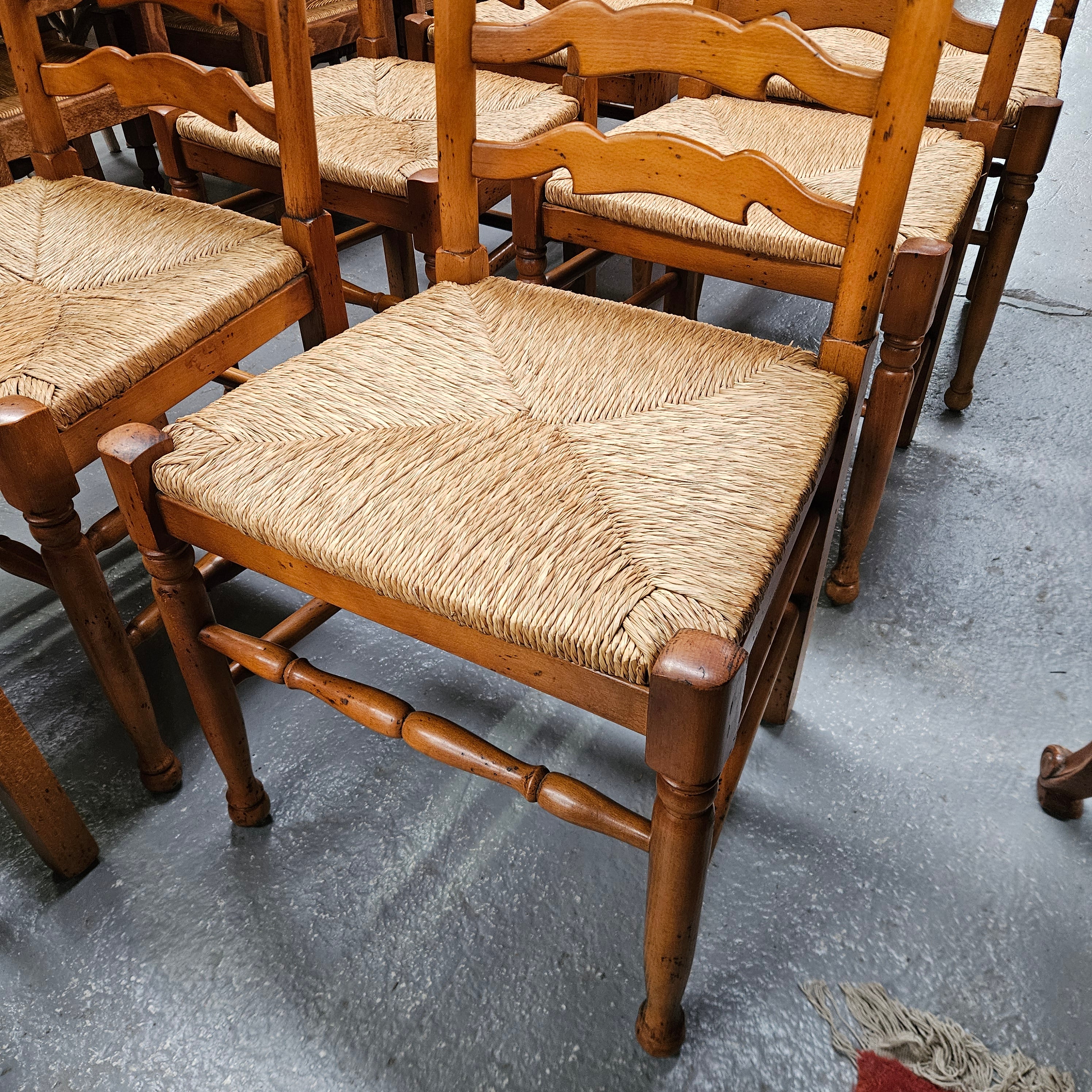 Vintage Set of 8 Beech Wood Ladderback Rush Seated Dining Chairs | Antique & Vintage | Moonee Ponds Antiques | Australia Wide Delivery