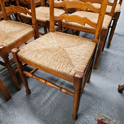 Vintage Set 8 Beech Ladderback Rush Seated Dining Chairs