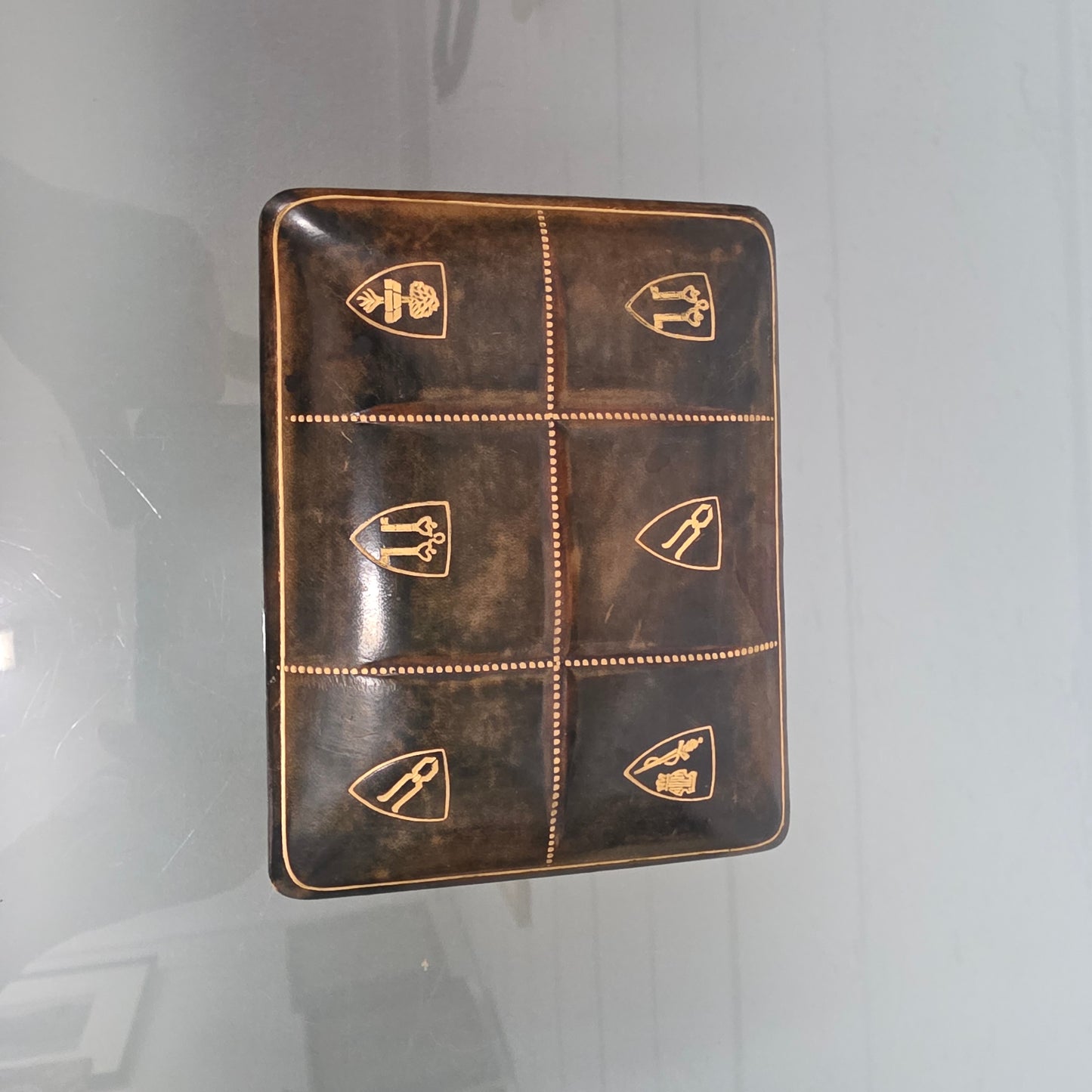 Superb Vintage Gold Embossed Leather Trinket Box