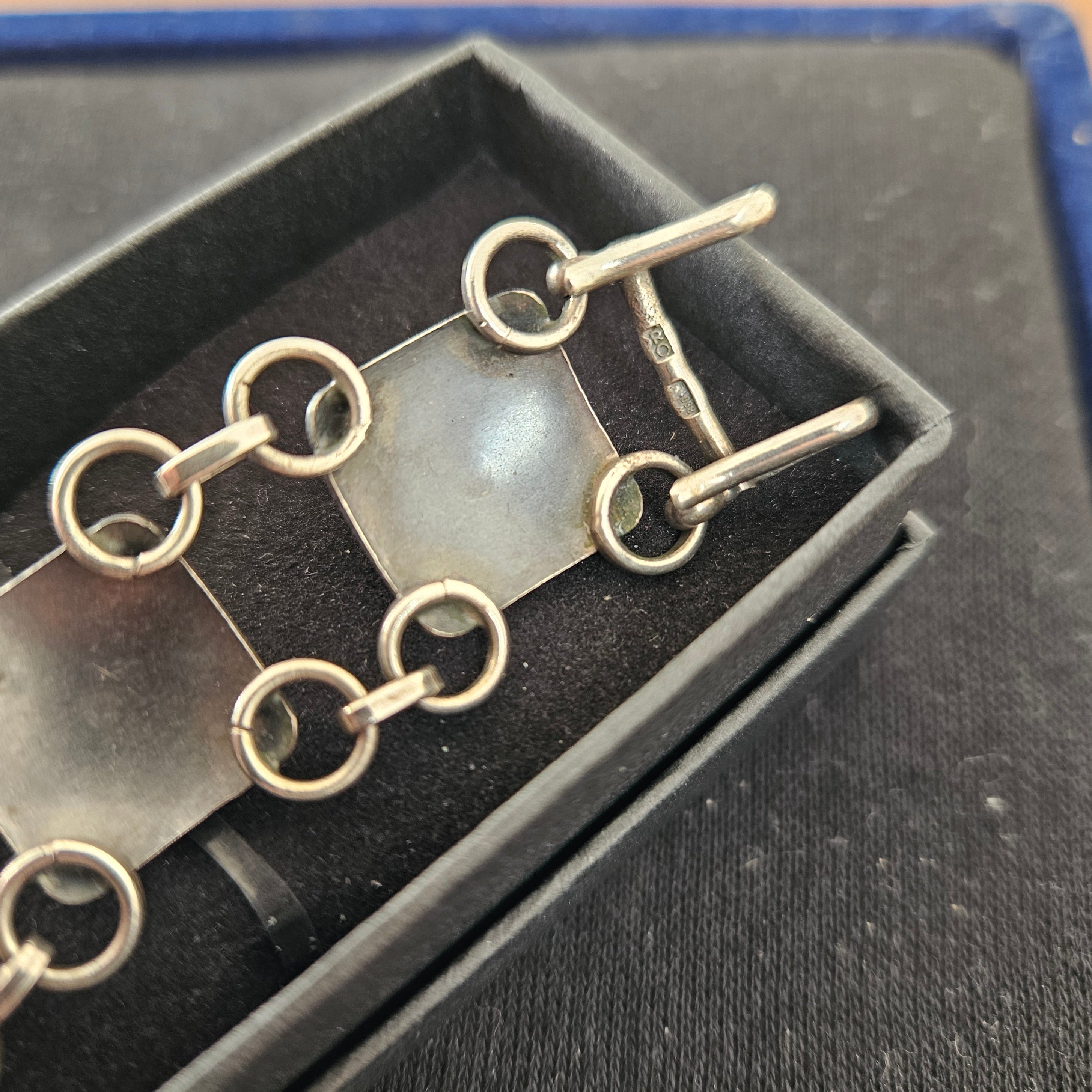 Vintage Silver "800" Modernist Bracelet set with Cabochon Turquoise. Maker ORNO Warsaw.