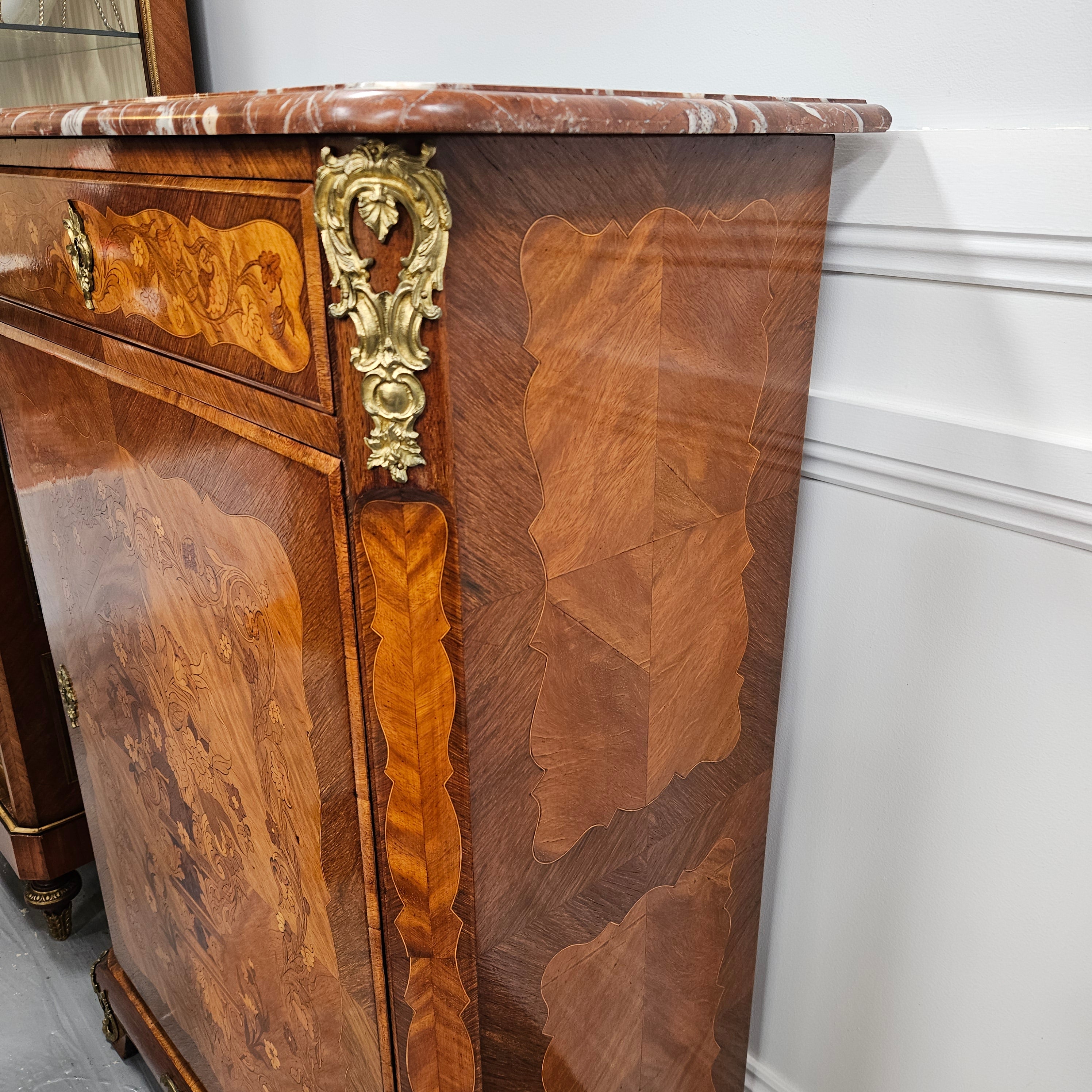 Elegant French Transitional Style Walnut & Kingwood Salon Cabinet with Marquetry Inlay | Antique & Vintage | Moonee Ponds Antiques | Australia Wide Delivery