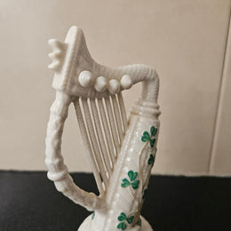 Stunning Belleek Harp with Shamrock Pattern