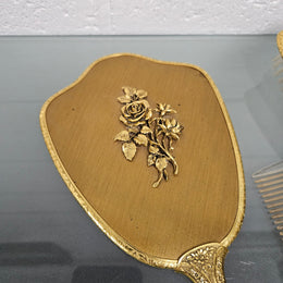 Gilt Brass Brush Mirror & Comb Set