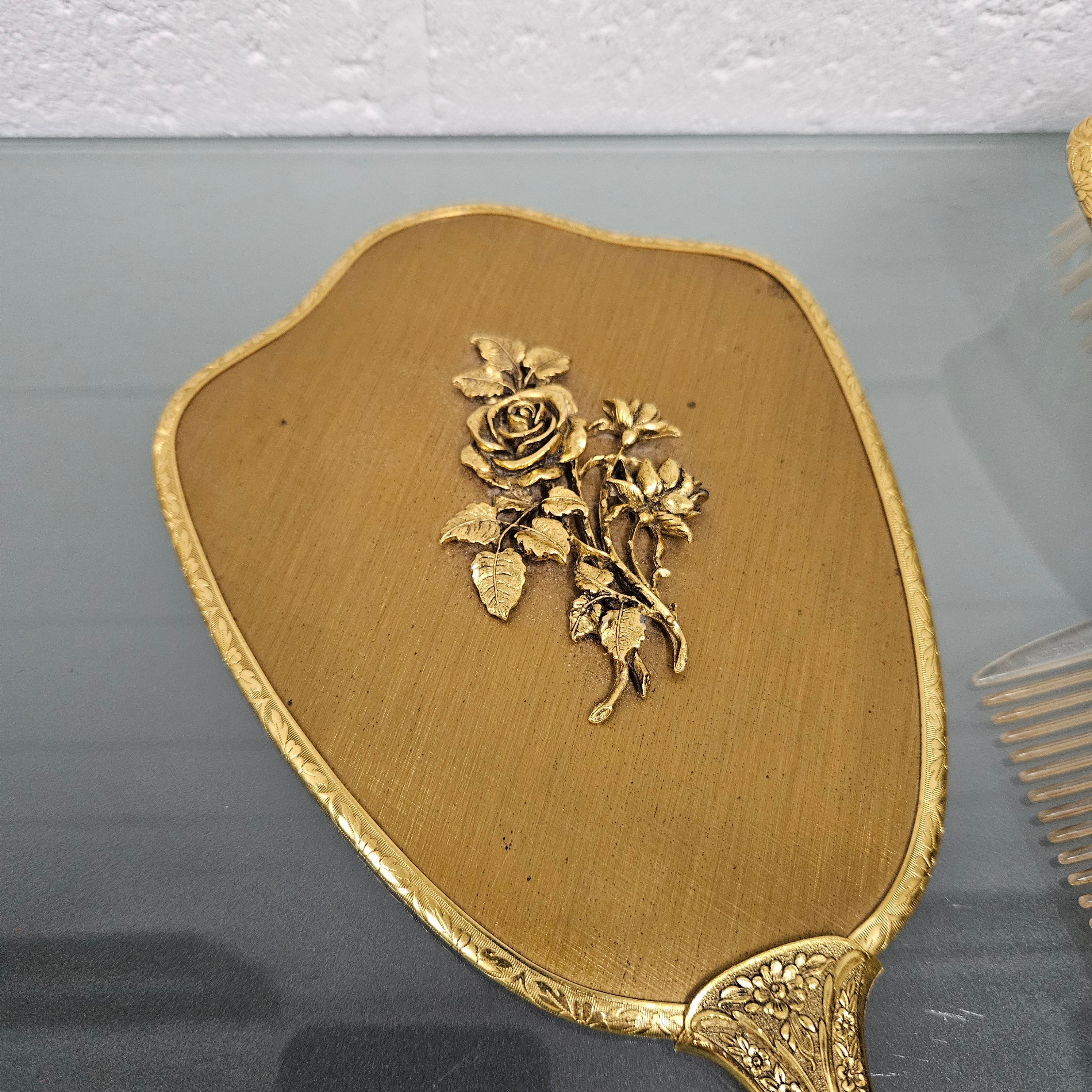 Gilt Brass Brush Mirror & Comb Set | Antique & Vintage | Moonee Ponds Antiques | Australia Wide Delivery