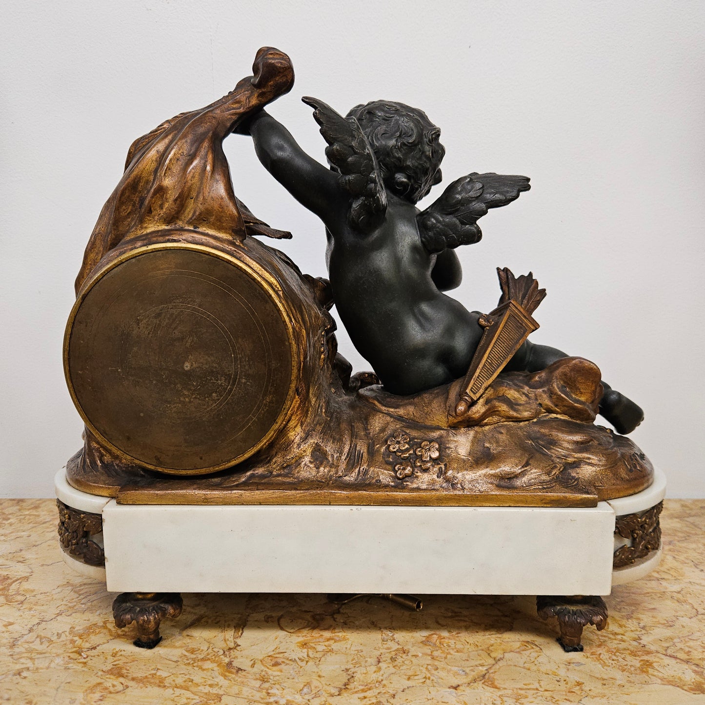 French Cherub Gilt & Marble Mantle Clock