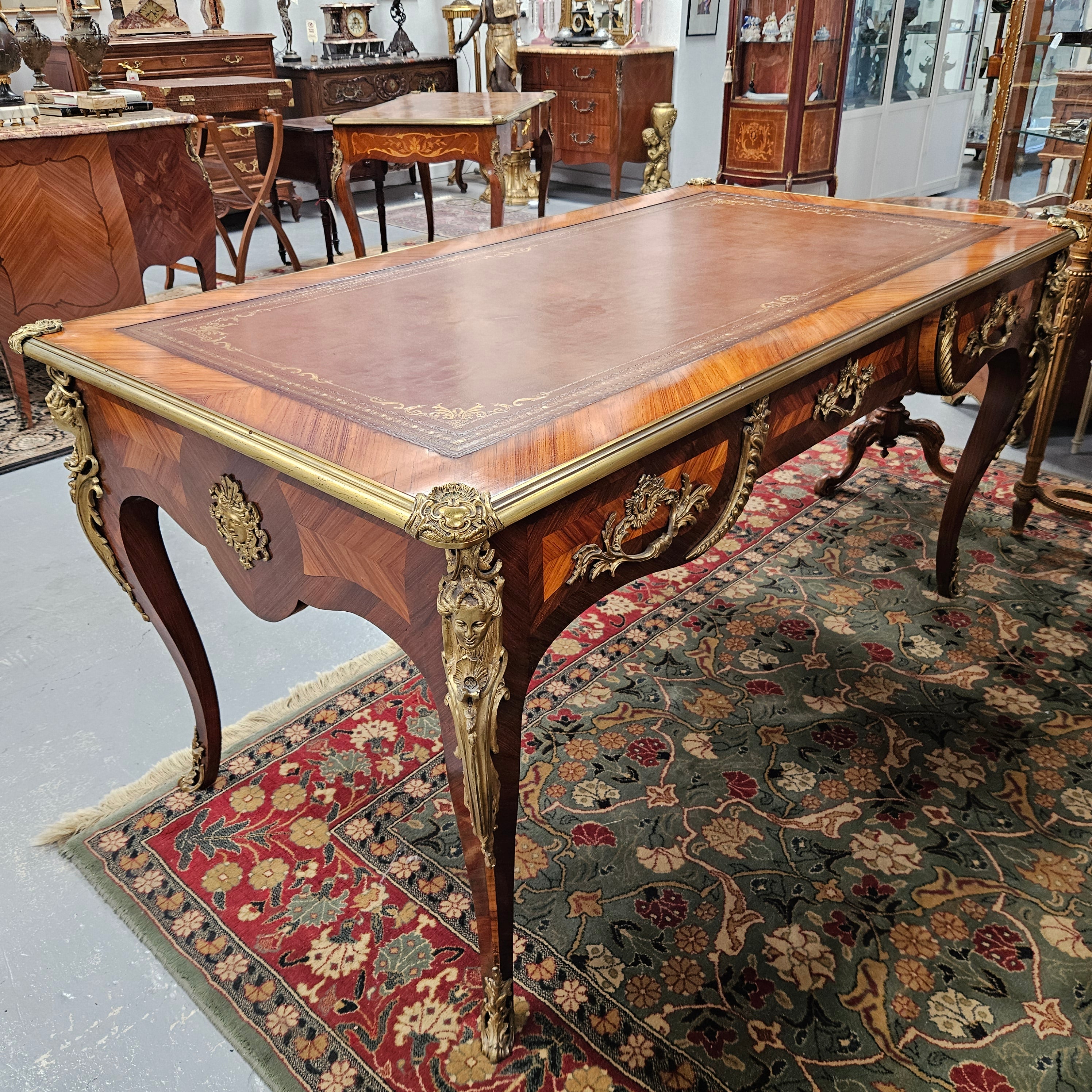 Exceptional 19th Century Louis XV Style Kingwood & Rosewood"Bureau Plat" Leather Top Desk | Antique & Vintage | Moonee Ponds Antiques | Australia Wide Delivery