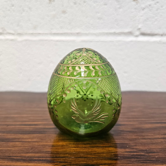 Vintage Faberge' Russian (St Petersburg) Green Glass Egg