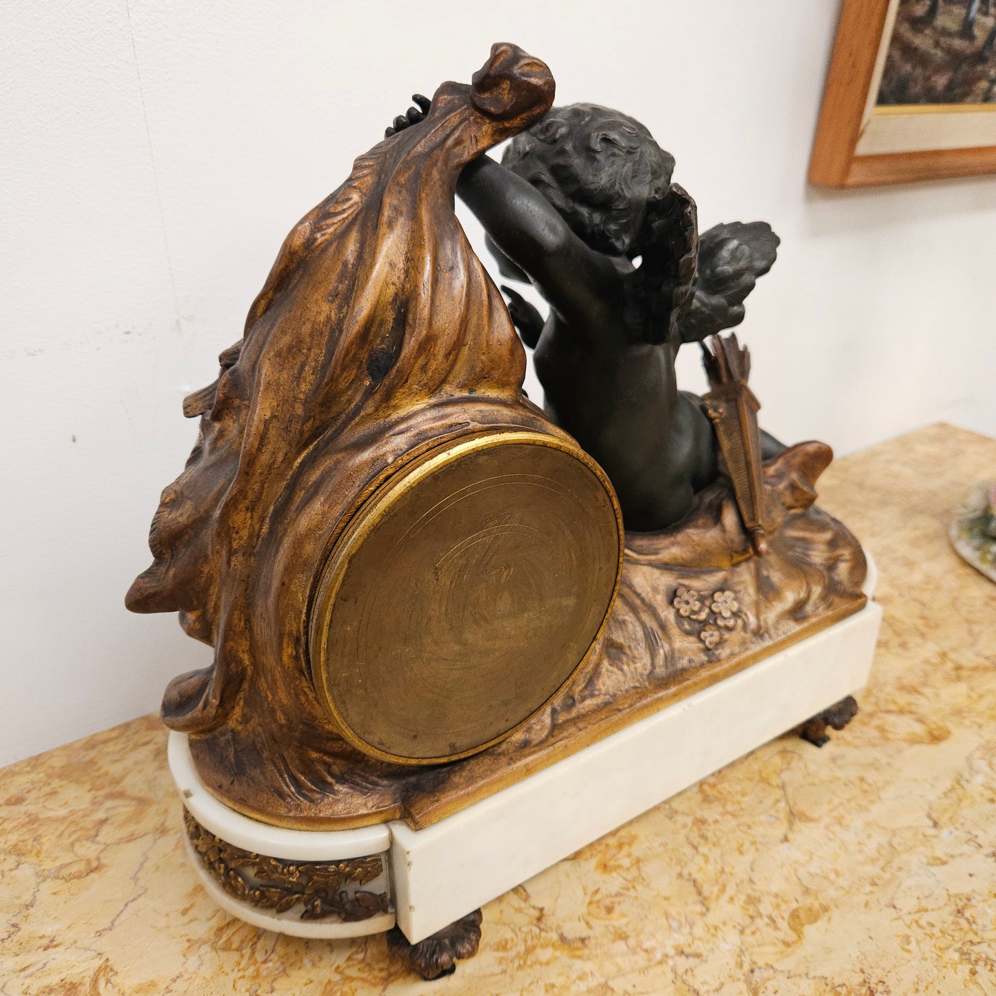 French Cherub Gilt & Marble Mantle Clock
