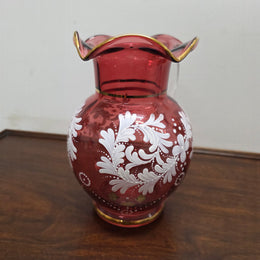 Vintage Ruby & Enamel Painted Glass Jug