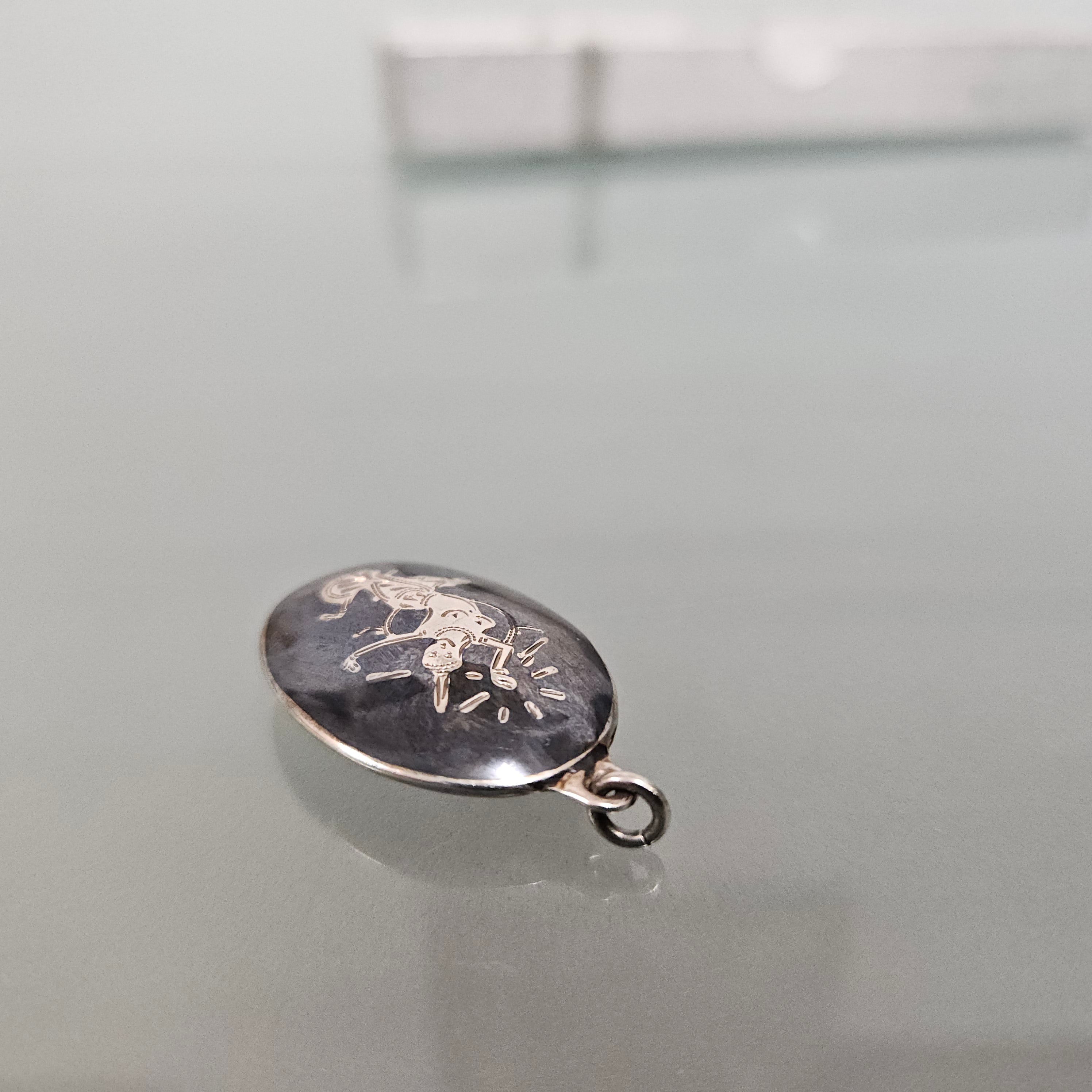 SIAM Silver Metal Vintage Black Enamel Niello Dancer Pendant | Antique & Vintage | Moonee Ponds Antiques | Australia Wide Delivery