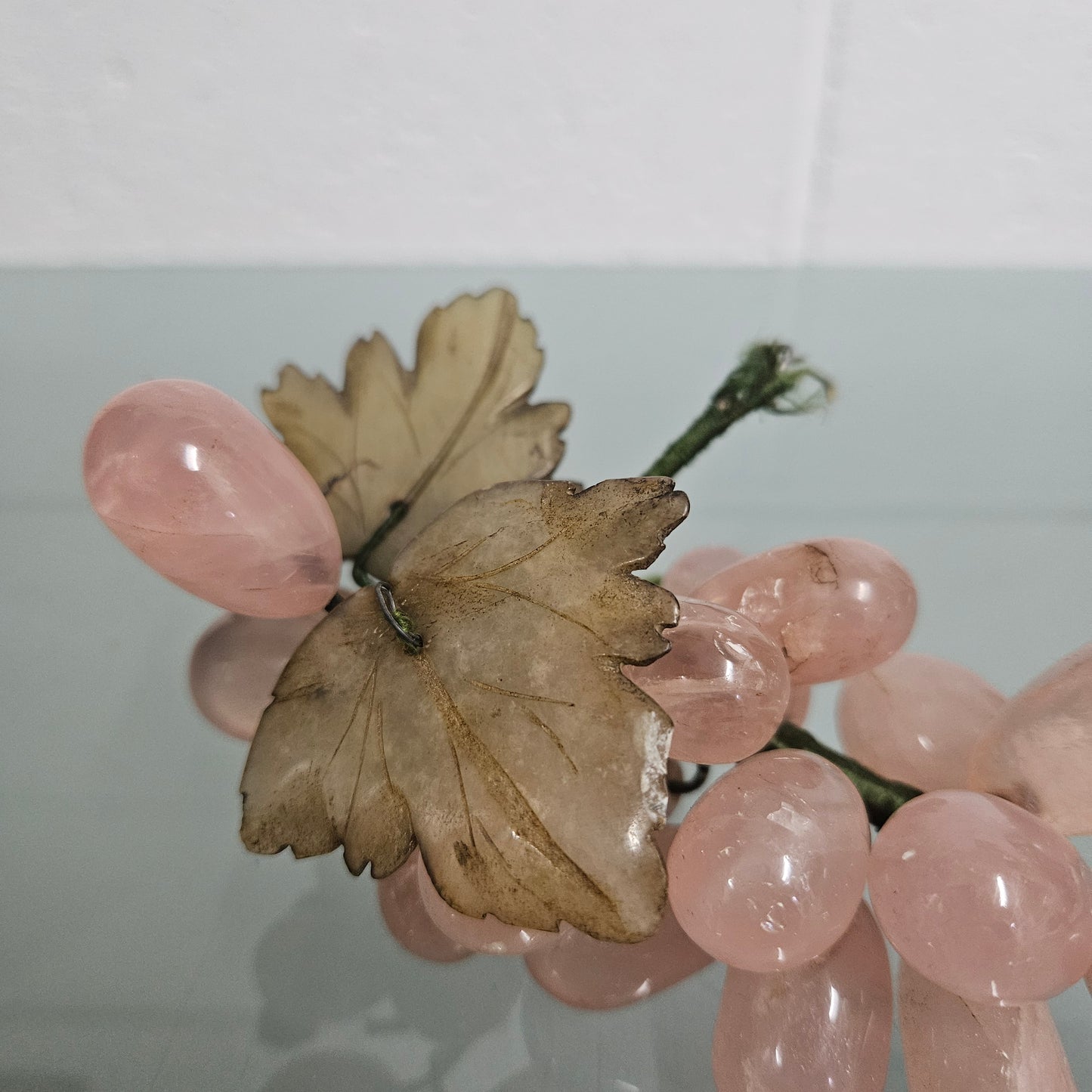 Vintage Cluster Of Pink Quartz& Jade Grapes & Leaves