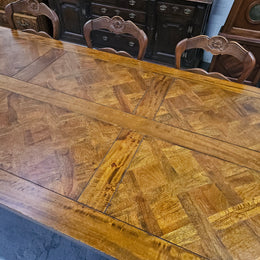 French Style Parquetry Top Fruit wood Farmhouse Extension Table