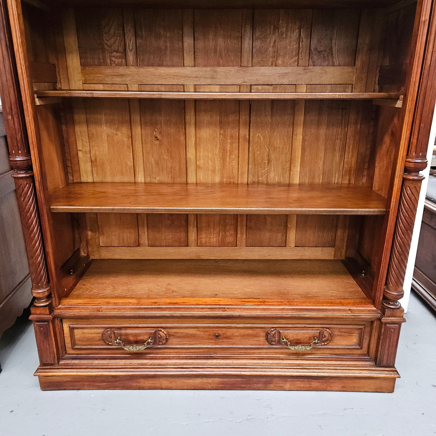 Henry 2nd Style 19th Century Walnut Open Bookcase With Drawer