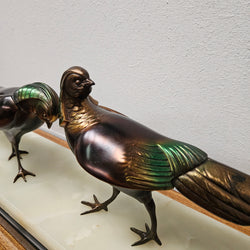 French Art Deco Pair Of Spelter Pheasants On A Marble Plinth | Antique & Vintage | Moonee Ponds Antiques | Australia Wide Delivery