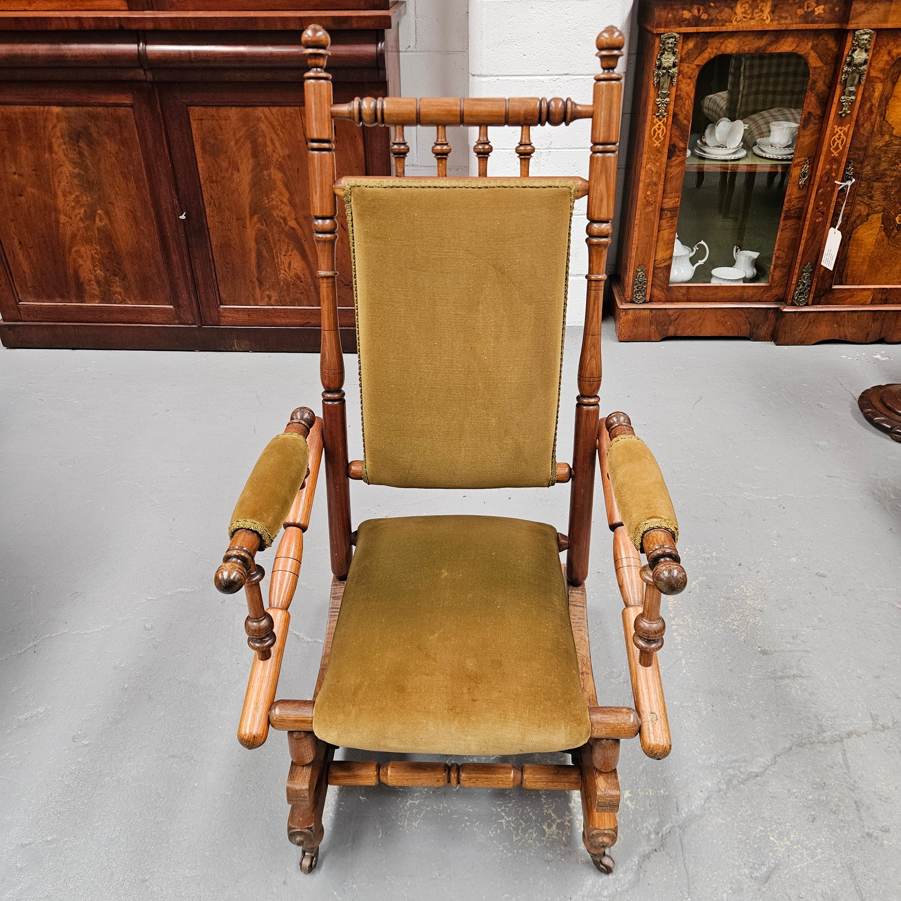 Edwardian Walnut Upholstered Rocking Chair | Antique & Vintage | Moonee Ponds Antiques | Australia Wide Delivery
