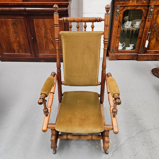 Edwardian Walnut Upholstered Rocking Chair